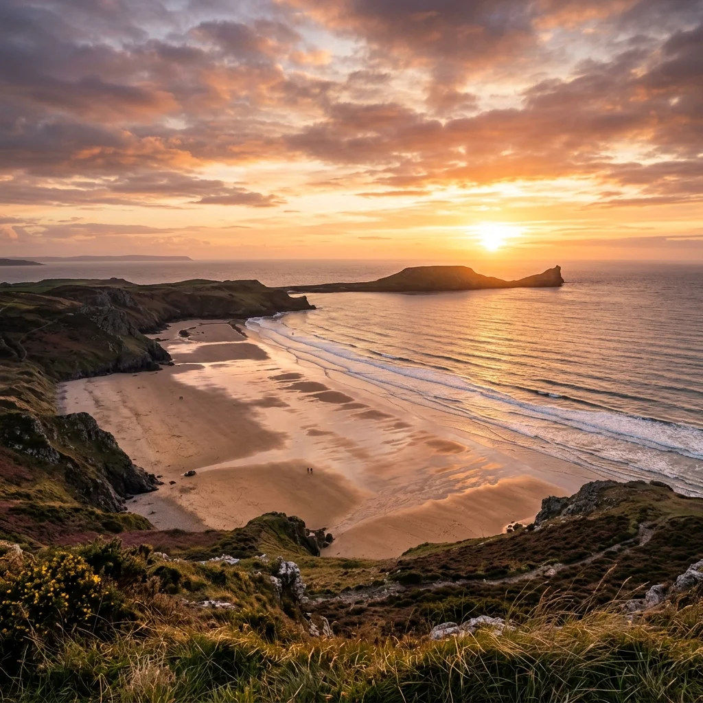 Rhossili Bay Gower Peninsula Wales Sunset